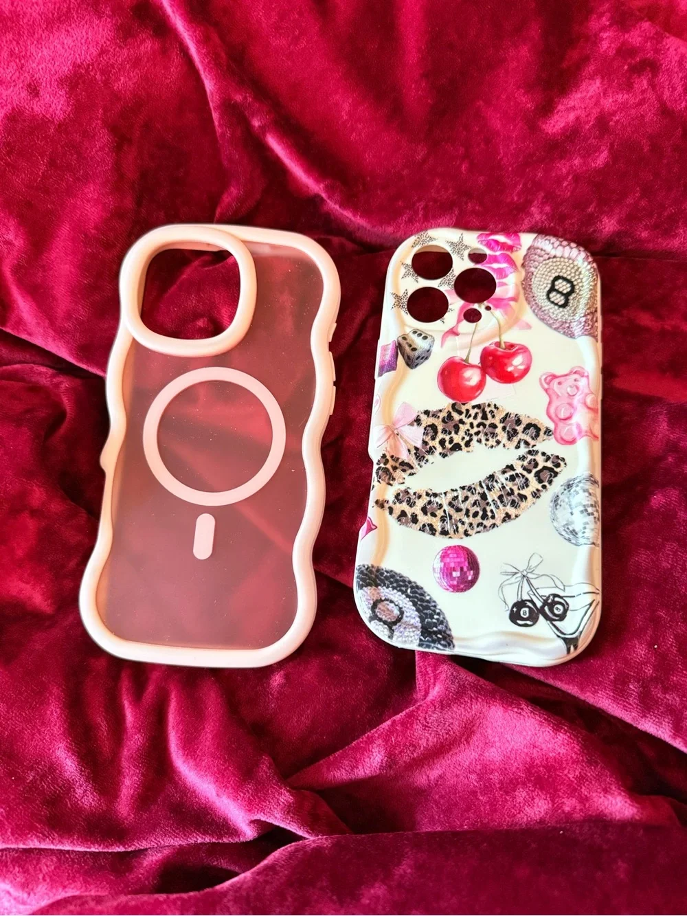 Velvet Caviar Pink Waffle + Patterned Cherry Leopard Phone Case Bundle